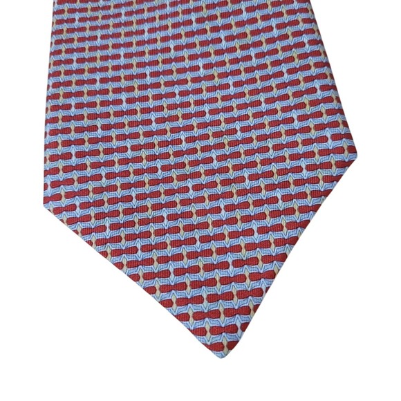 Sir Richel Mens Tie Red Blue Geometric‎ Pattern Silk Necktie Business Formal - Picture 7 of 8